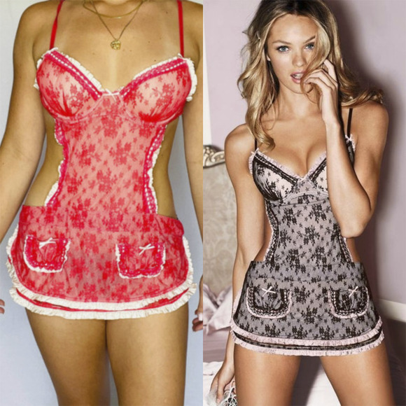 NWT Victoria’s Secret Maid Lingerie Teddy Red Mesh Lace Babydoll 34C Valentine - Picture 15 of 16